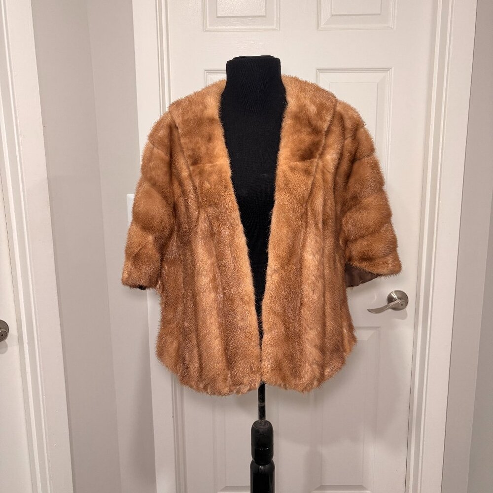 Vintage Mink Fur Stole Cape, 1950s, Silverman Furs, OS